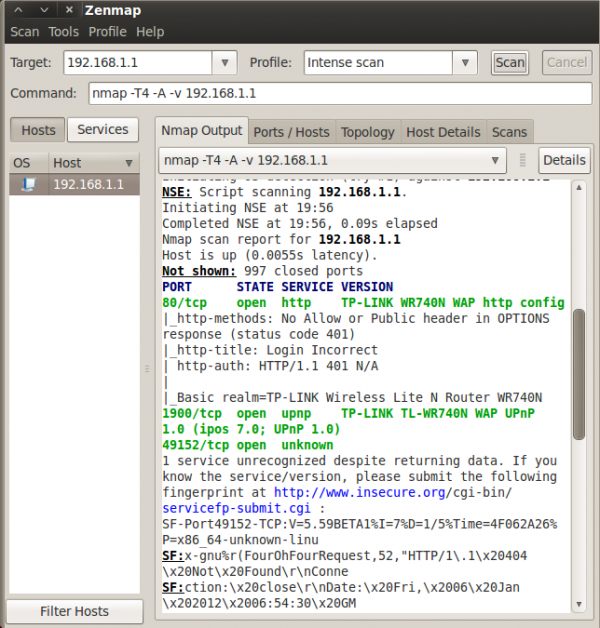 zenmap user interfase
